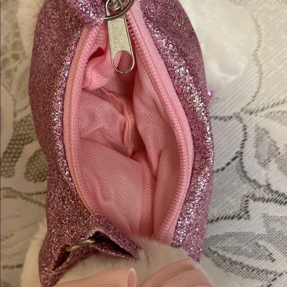 Pink Glitter Kids Stuffed Kitty Cat Zippered Plush Bling Purse